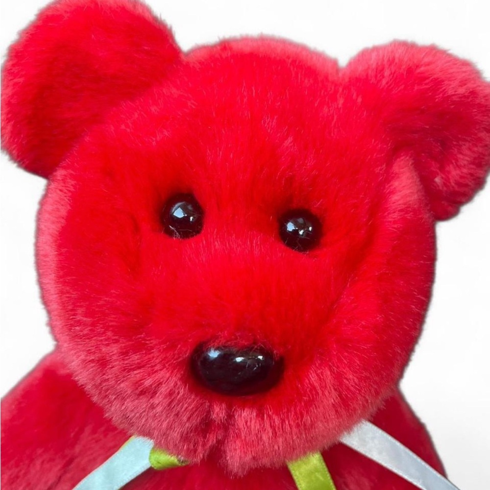 Ty OSITO 1999 BEANIE BUDDIES COLLECTION Red Plush Bear with Ribbon - Picture 2 of 8